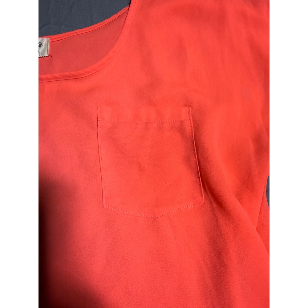 The Arte by Zenana Blouse Women Small Orange Good Short Sleeve Pocket High Low - Picture 3 of 4